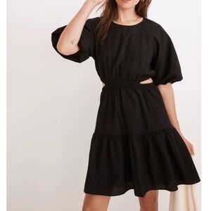 MADEWELL Seersucker Puff-Sleeve Cutout Mini Dress Black Medium
